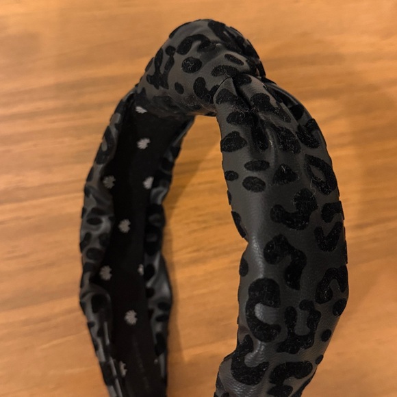 Lele Sadoughi Faux Leather Knotted Headband Black Leopard Print - Picture 2 of 3